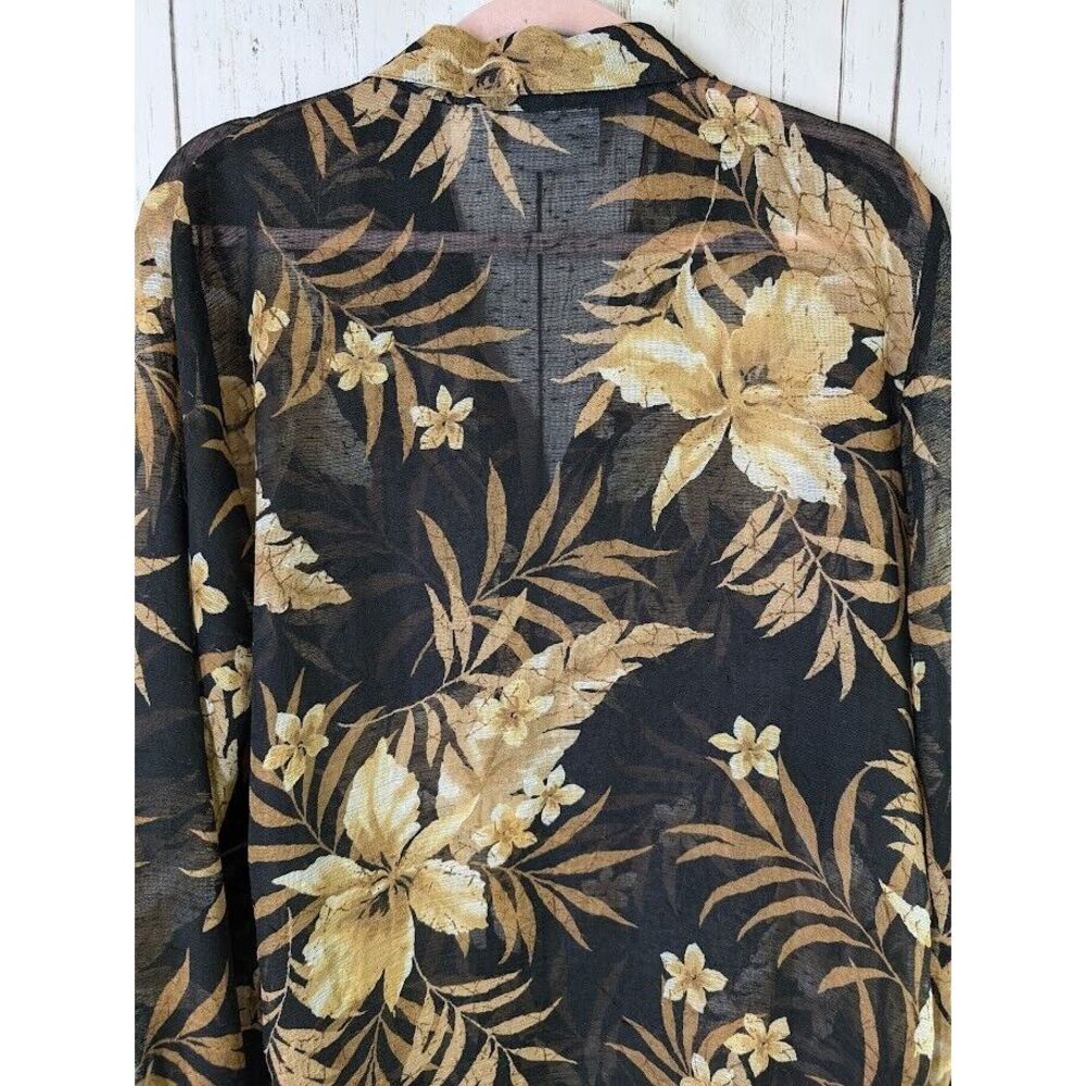 Alfred‎ Dunner Size 14 Black Gold Floral Button Down Semi Sheer Long Sleeve Top - Picture 6 of 7